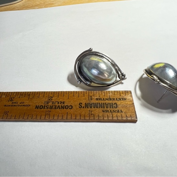 Vintage Sterling Silver and Peacock Mabe Pearl  Post earrings -Rare  Avi Soffer - Picture 11 of 14